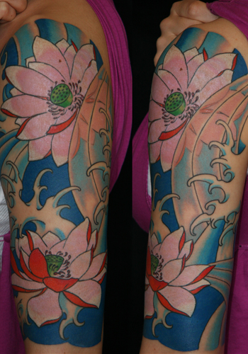 Tattoos - lotus half sleeve / water motif - 29967